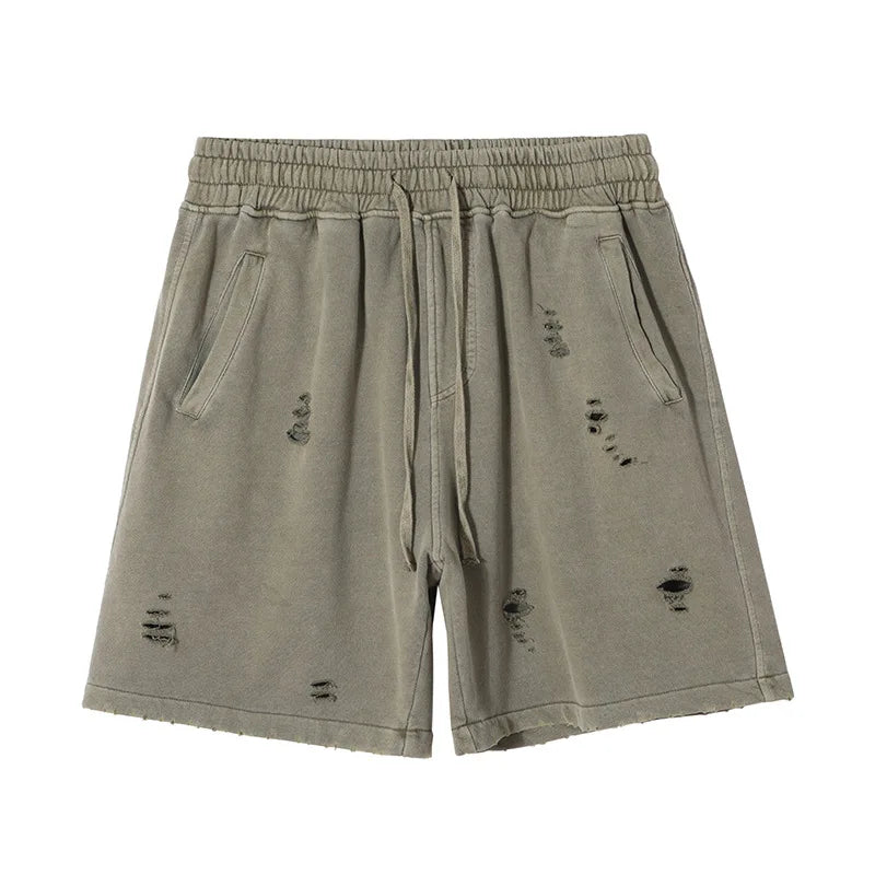 Customized LOGO Men's Heavy 100% Cotton High Street Wind Wash Old Loose Cut Couple Retro Shorts