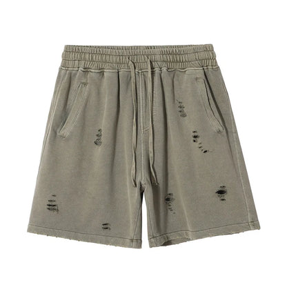 Customized LOGO Men's Heavy 100% Cotton High Street Wind Wash Old Loose Cut Couple Retro Shorts