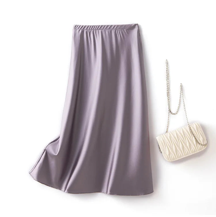 SuyaDream Silk Skirt for Woman 93%Silk 7%Spandex Solid A-line 2025 Spring Summer Chic Mid Skirts