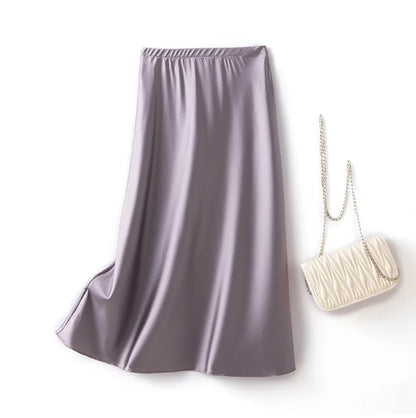 SuyaDream Silk Skirt for Woman 93%Silk 7%Spandex Solid A-line 2025 Spring Summer Chic Mid Skirts
