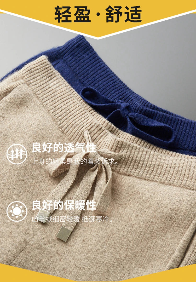 Autumn/Winter Men Sweater Suit Hooded Zipper Pullover Pants Thick Warm Casual Clothing 100% Cashmere Knitwear Trousers Tops