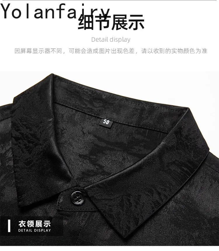 YOLANFAIRY 92.4% Mulberry Silk Mens Shirts Summer Shirt for Men Camisas Hombre Mens Button Up Shirt Mens Fashion Shirt Tops