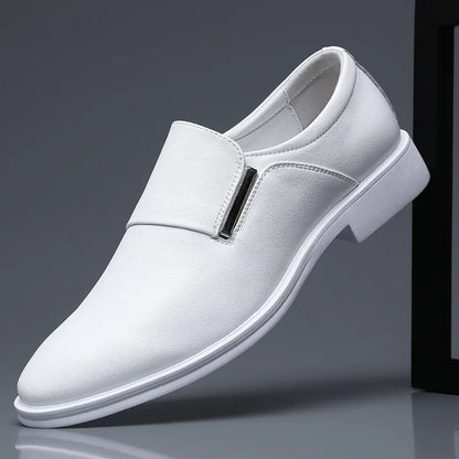 2025 New Men's Elevating Dress Shoes British Style Pointed-Toe Cowhide Leather Soft White Oxfords Formal Business Footwear