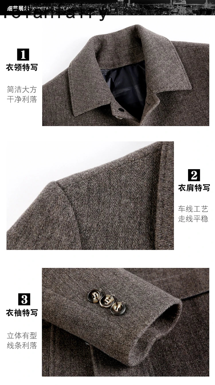 YOLANFAIRY 100% Cashmere Jacket for Men 2025 Autumn Winter Mid-length Wool Coats Man Clothing Casual Business Men's Woolen Coat