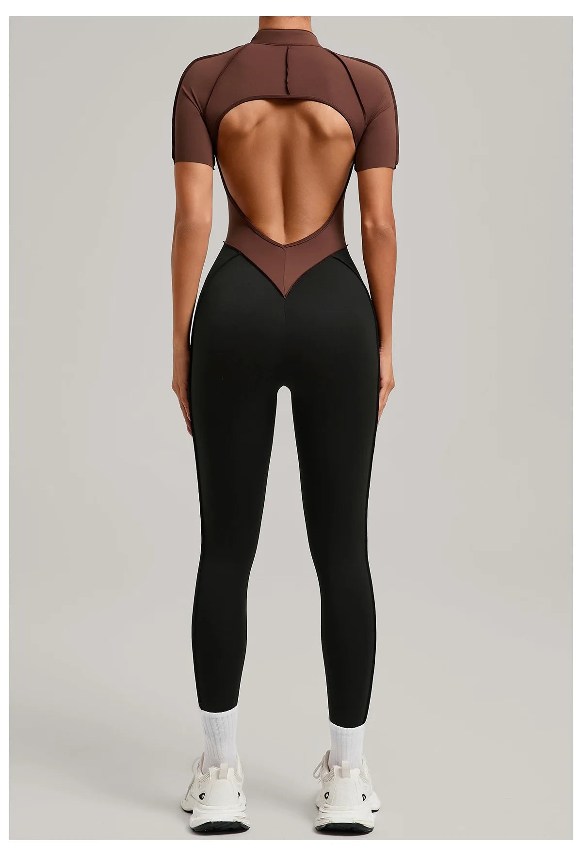 SOISOU Zipper Jumpsuit Women Nylon Clothing Sportswear Woman Gym Yoga Sport Sets Short Sleeve Workout Sets Women Tracksuit