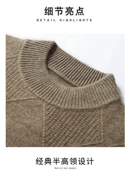 Autumn Winter New Style 100% Goat Cashmere Men's Mock Neck Diamond Knitted Base Shirt Casual Business Top Fashionable Knitwear