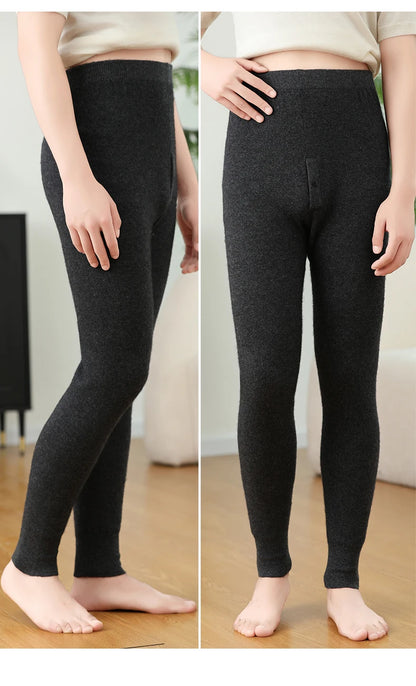 100% Cashmere Knit Leggings Men Winter Wearing Thermal Underwear High Waist Trousers Solid Thicken Elasticity Ankle-Length Pants