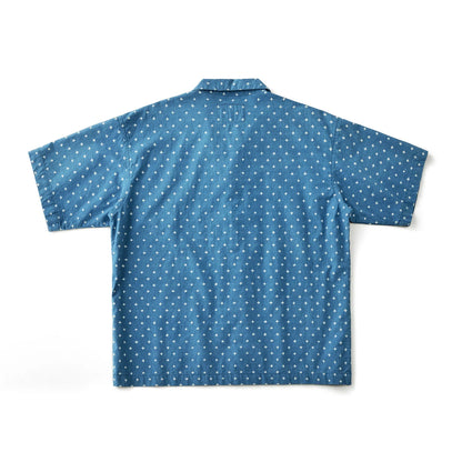 Vintage Indigo Print Shirt Men Summer New Blue Dyed Cuban Lapel Short Sleeve Single Breasted Shirt Cotton Casual Cardigan Tops