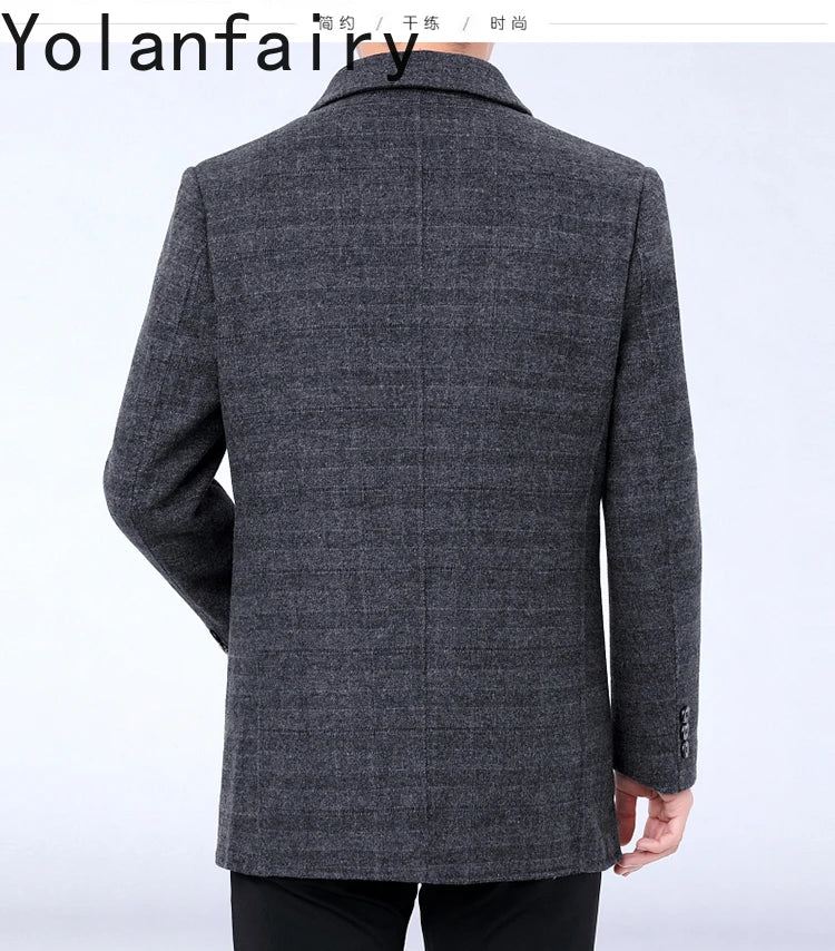 YOLANFAIRY 100% Cashmere Jacket for Men 2025 Autumn Winter Mid-length Wool Coats Man Clothing Casual Business Men's Woolen Coat
