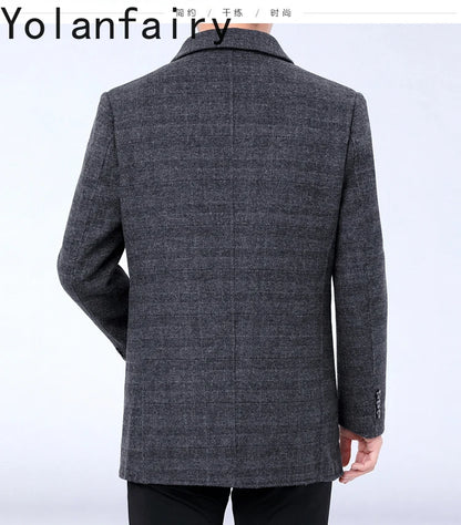 YOLANFAIRY 100% Cashmere Jacket for Men 2025 Autumn Winter Mid-length Wool Coats Man Clothing Casual Business Men's Woolen Coat