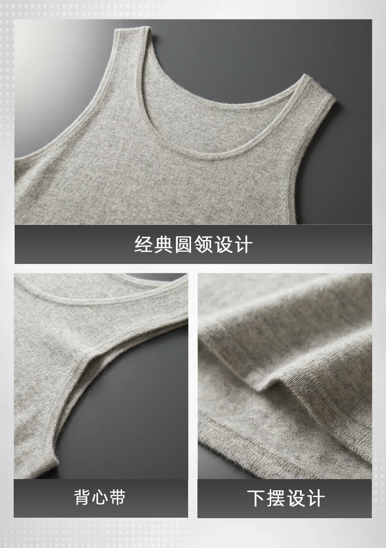 DjzDsm 2025 New H-Shaped Vest Men's Clothing 100% Pure Cashmere Pullover Solid Color Daily Interior Wear Suspender Knit Sweater