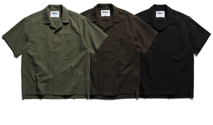 Summer Japanese Retro Amekaji Cuban Collar Short Sleeved Shirt for Men and Women Loose Foam Gauze Workwear Shirt Trend TEE