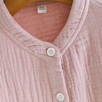 2026 Spring and Autumn New Couple Pajama Set 100% Pure Cotton Crepe Cloth Men's and Women's Stand up Neck Simple Home Clothing