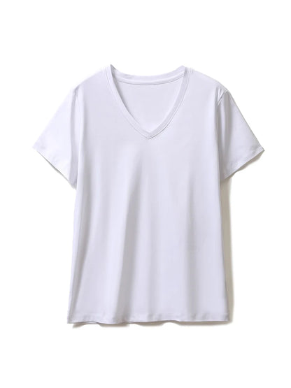 SuyaDream,Women Solid T shirts, 10%Silk 58%Cotton, V Neck, Short Sleeved Tee, 2025 Summer Candy Colors Basic Cozy Top