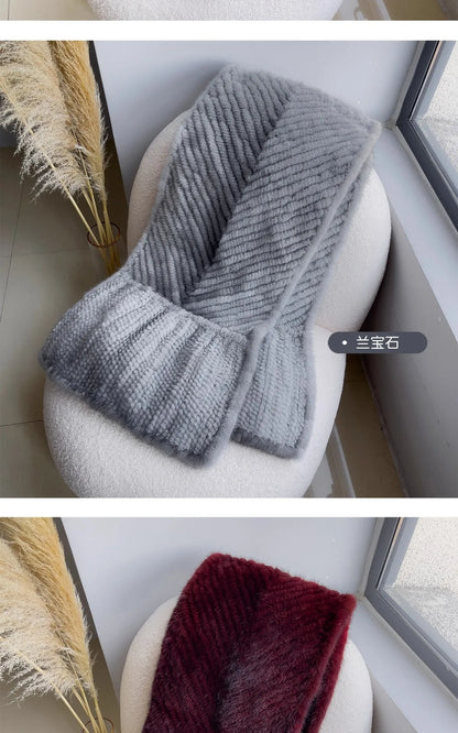 New mink woven women's scarf autumn and winter twill shawl warm herringbone scarfs fur Knitting high quality fishtail Scarves