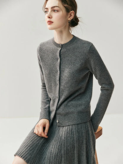 CHICUU Autumn Winter Women Thick O-neck Cardigan Basic Simple 100% Cashmere Sweater Solid Long Sleeve Cardigan Coat Knitwear