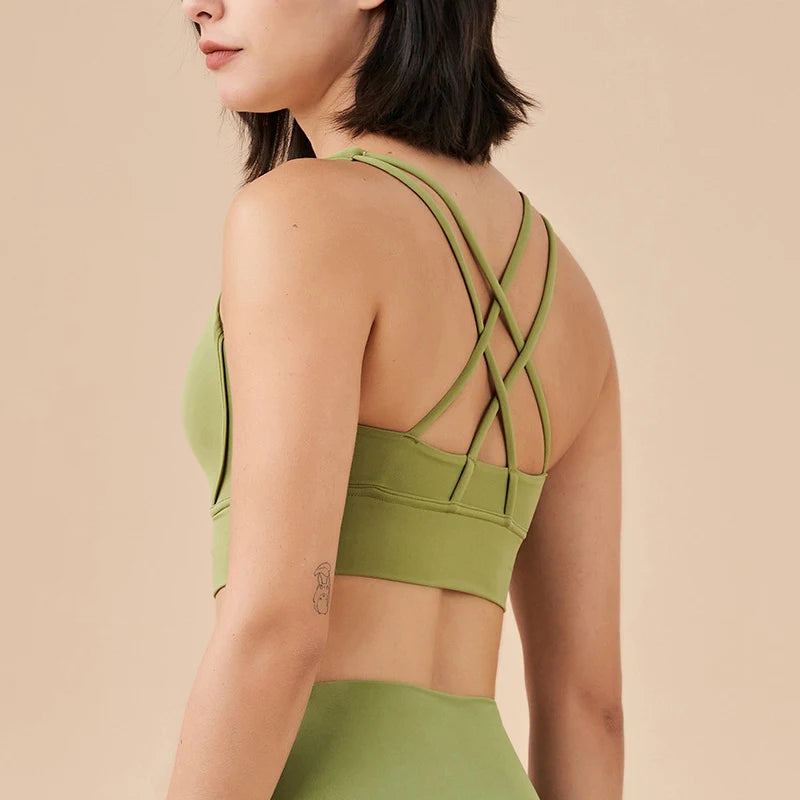 SOISOU Top Women Bra Cropped Bralette Gym Yoga Sports Bra Cross Sexy Back Female Bra Breathable Top Women's Underwear 25 Colors