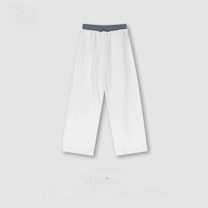 Custom LOGO Men's 2025 Summer 280G American Neutral Wind Splicing Double Waist Wide Leg Pants Sports Straight Couple Sweatpants
