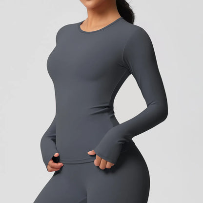 SWELTERING Women Yoga T-shirts Sports Top Long Sleeve Gym Workout Running Shirts Exposed Navel Quick Dry Fitness Gym Sport Wear