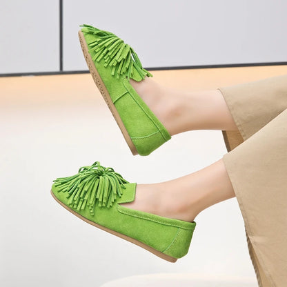 AIYUQI Women's Flat Shoes Genuine Leather 2026 New Tassel Women's Loafers Large Size Ballet Mary Jane Shoes For Women