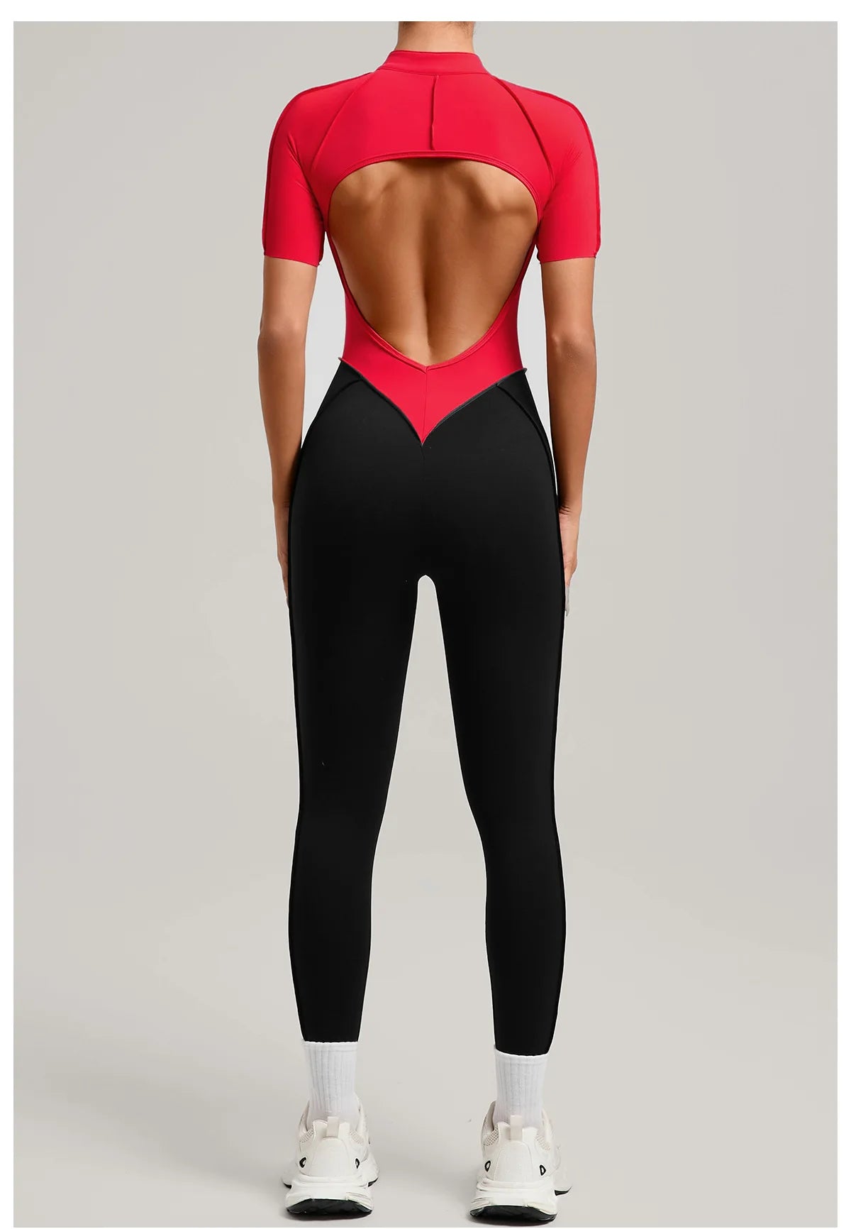 SOISOU Zipper Jumpsuit Women Nylon Clothing Sportswear Woman Gym Yoga Sport Sets Short Sleeve Workout Sets Women Tracksuit