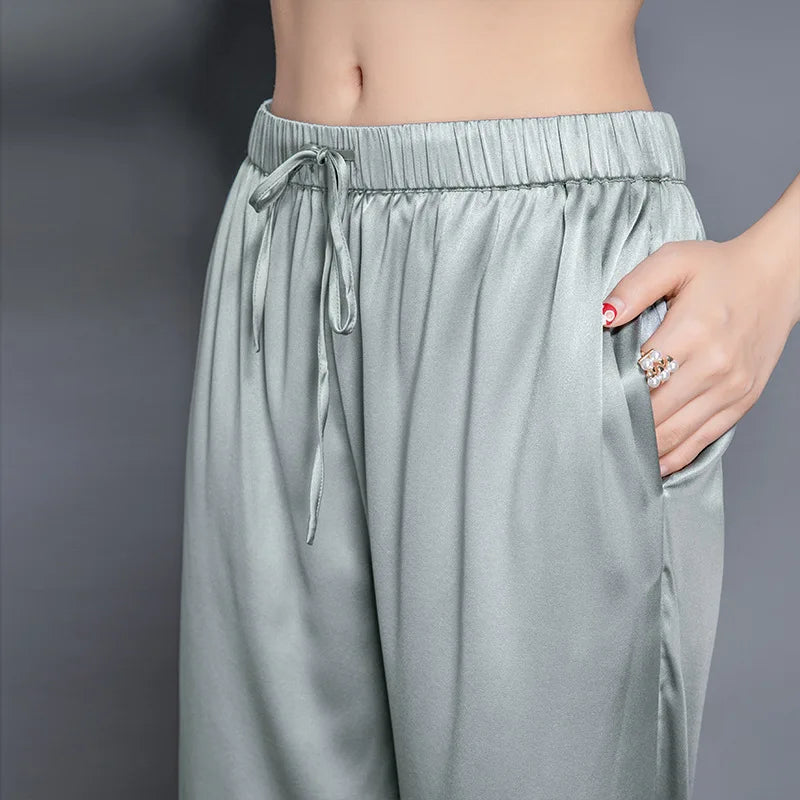 YOLANFAIRY Casual Wide Leg Pants Summer 95% Real Mulberry Silk Women's Pants Korean Loose Trousers Woman Silk Pants Full Length