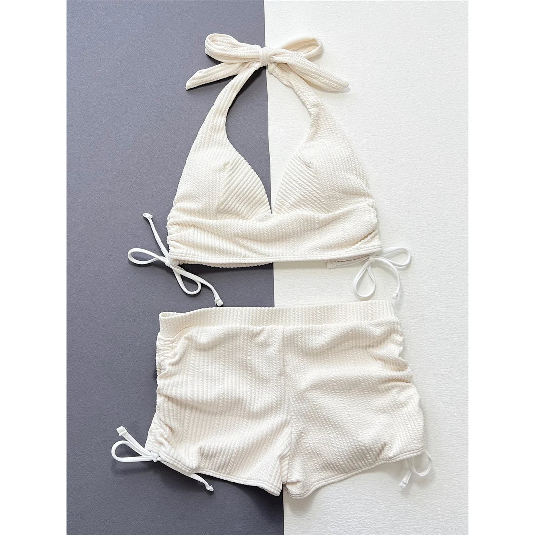 2026 Halter V Neck Shorts Female Swimsuit High Waist Bikini Women Swimwear Two-pieces Bikini set Bather Bathing Suit Swim V5447