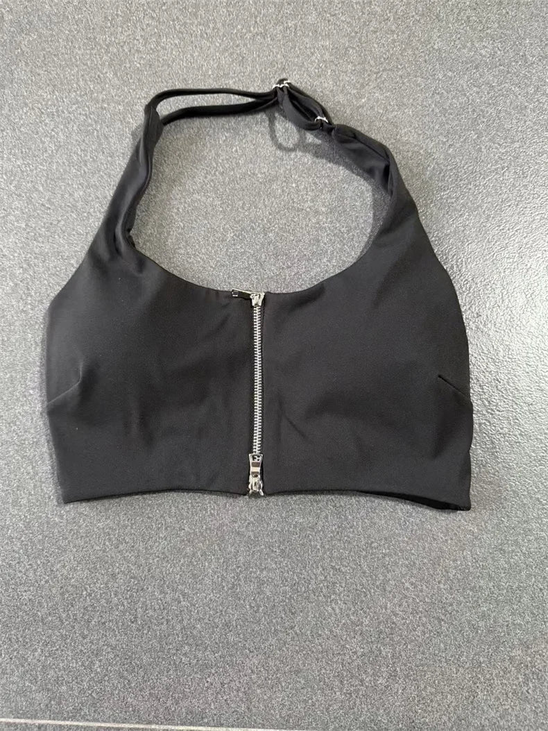TRY TO BN Yoga Sports Bra Women's Zipper Halter Neck Naked Feeling Backless Underwear Fitness Tops Workout Running Gym Clothing