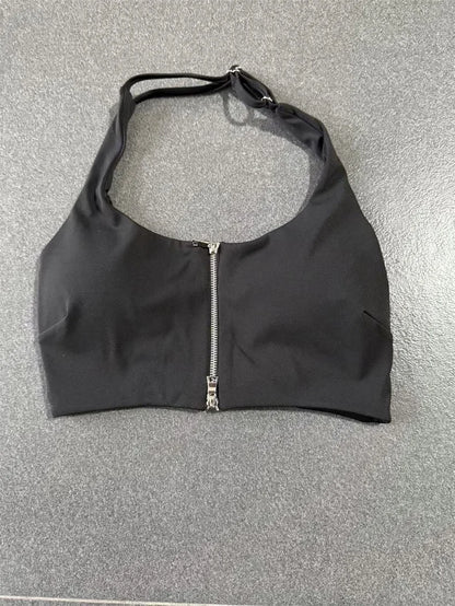 TRY TO BN Yoga Sports Bra Women's Zipper Halter Neck Naked Feeling Backless Underwear Fitness Tops Workout Running Gym Clothing