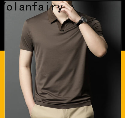 YOLANFAIRY 2.6% Mulberry Silk Polo Shirts Mens T Shirt Short Sleeve T Shirt Men Summer Fashion Tops Men Clothing Футболка Поло