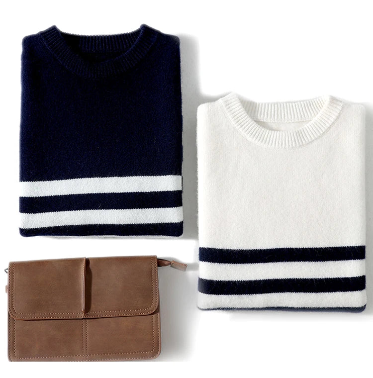 DjzDsm Autumn And Winter Men's Round-neck Sweaters 100% Merino Wool Pullovers Casual Knitted Shirts Soft And Warm Men's Tops