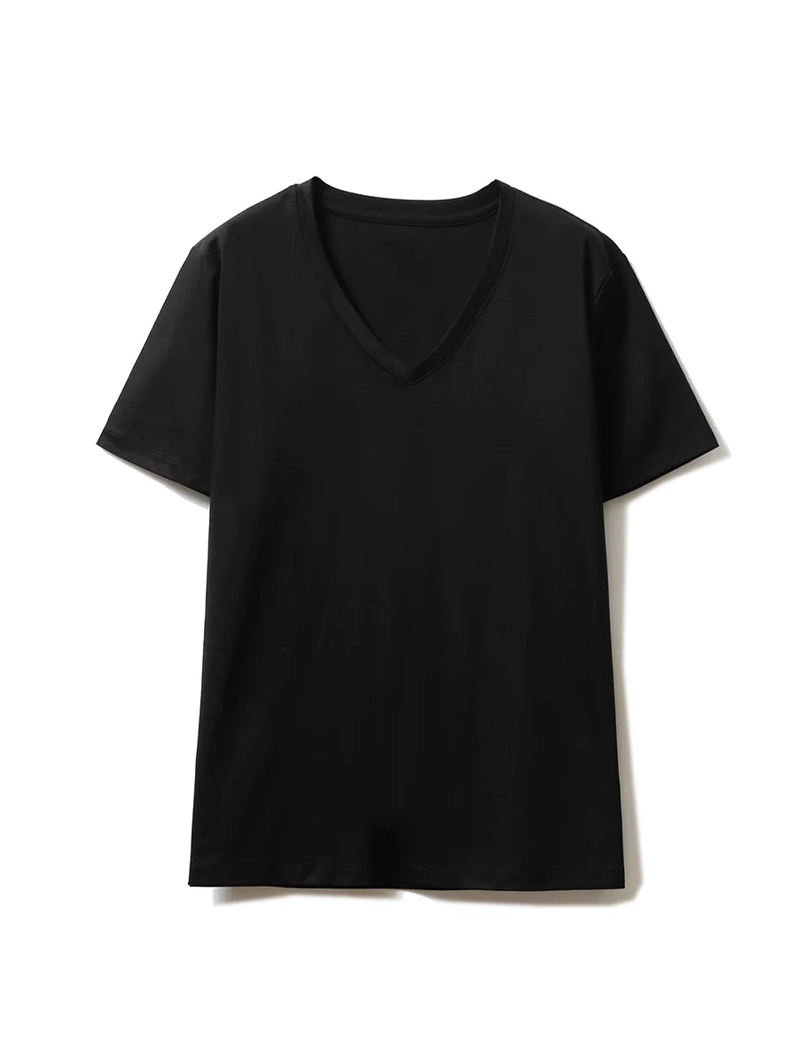 SuyaDream,Women Solid T shirts, 10%Silk 58%Cotton, V Neck, Short Sleeved Tee, 2025 Summer Candy Colors Basic Cozy Top