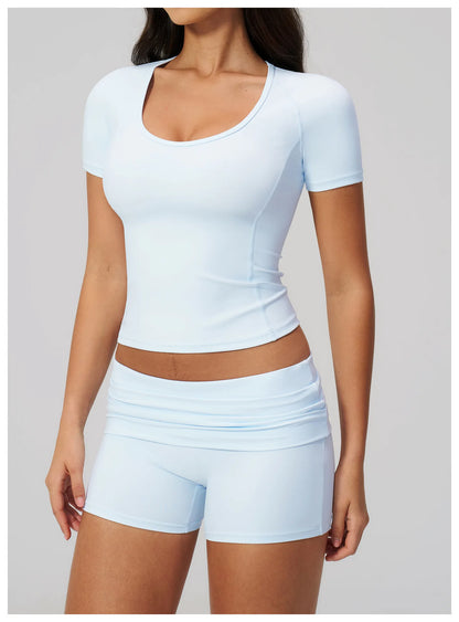 Sexy Women Yoga Shirts Fitness Sports T-Shirts Gym Workout Short Sleeve Top Running Active Wear Femme Sports Top Workout Shirts