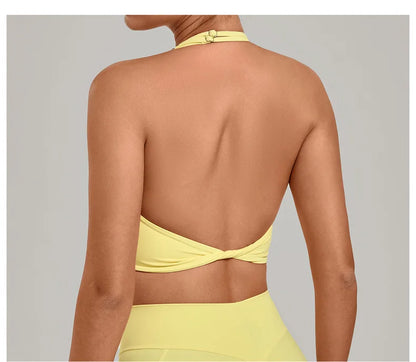 TRY TO BN Yoga Sports Bra Women's Zipper Halter Neck Naked Feeling Backless Underwear Fitness Tops Workout Running Gym Clothing