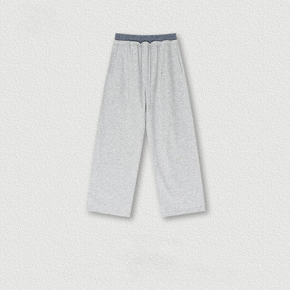 Custom LOGO Men's 2025 Summer 280G American Neutral Wind Splicing Double Waist Wide Leg Pants Sports Straight Couple Sweatpants