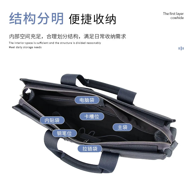 Genuine Messenger Bag Men Leather Handbag Large Capacity Business Commuter Handheld Cowhide Laptop Document Bag Men's Briefcase
