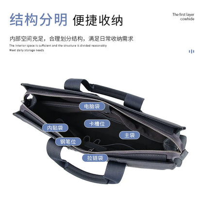 Genuine Messenger Bag Men Leather Handbag Large Capacity Business Commuter Handheld Cowhide Laptop Document Bag Men's Briefcase