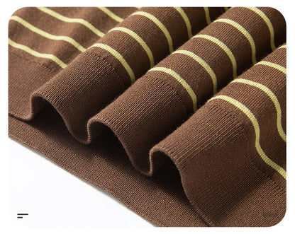 Men's Lyocell shirt summer new casual striped short sleeved T-shirt Polo collar breathable comfortable knitted pullover