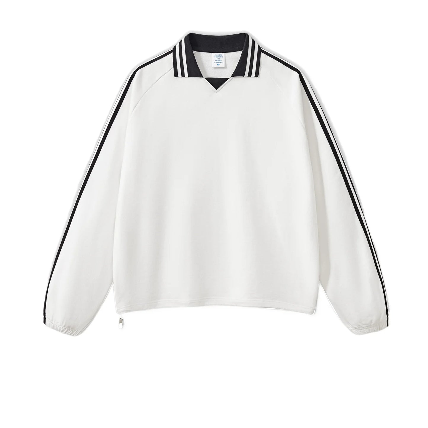 Custom LOGO men's American striped 100% cotton sweater 380G college style contrasting color lapel couple commuter sweater