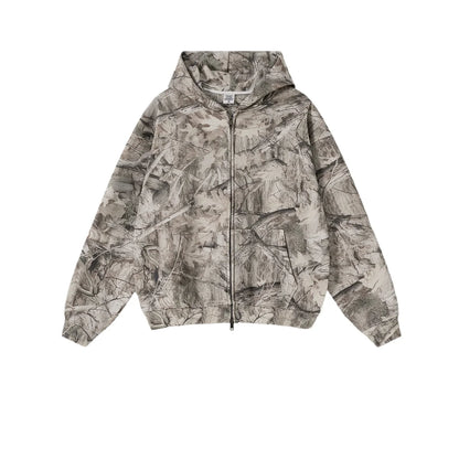 Custom LOGO men's new 340G heavy autumn and winter American camouflage fleece hooded sweatshirt jacket shorts set