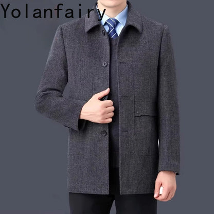 YOLANFAIRY 100% Cashmere Jacket for Men 2025 Autumn Winter Mid-length Wool Coats Man Clothing Casual Business Men's Woolen Coat