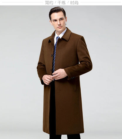 100% Cashmere Jacket Men Casual Business Men's Winter Coats Polo Collar Single Breasted Windbreaker Coat Casaco Masculino