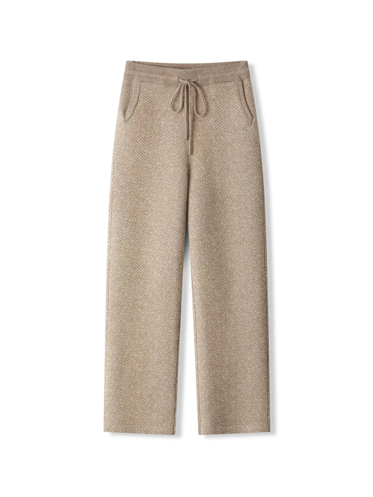Soft 100% Merino Wool Straight-leg Pants For Men Jacquard Warm Knitted Pants Autumn Winter Thick Bottom Wear