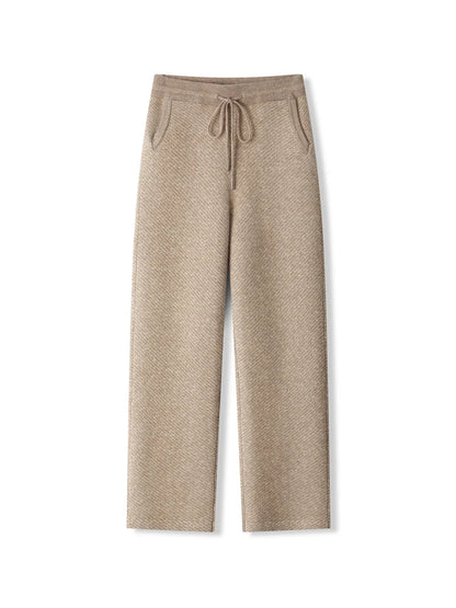 Soft 100% Merino Wool Straight-leg Pants For Men Jacquard Warm Knitted Pants Autumn Winter Thick Bottom Wear