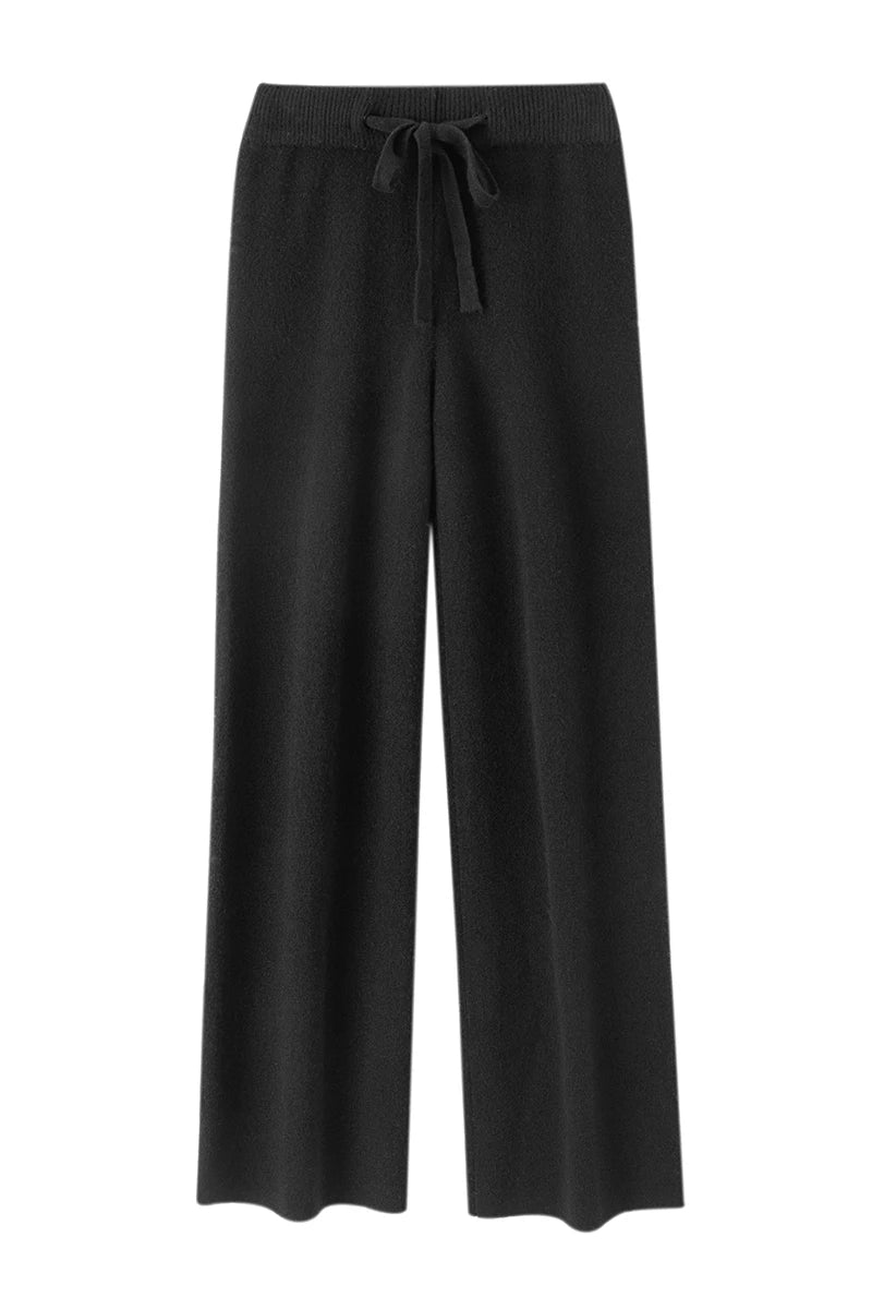 Autumn Winter Fashion Basic Women 100% Merino Wool Wide Leg Pants  Simple Style Cashmere Knitted Trousers Loose Casual Pants