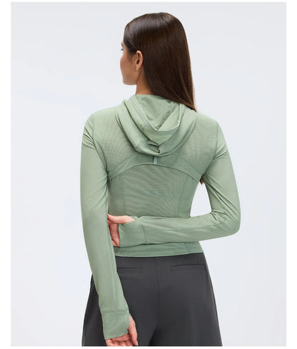 Custom LOGO Women's Spring Autumn Mesh Breathable Yoga Suit Sports Riding Quick Drying Running Fitness Belt Pocket Jacket Top