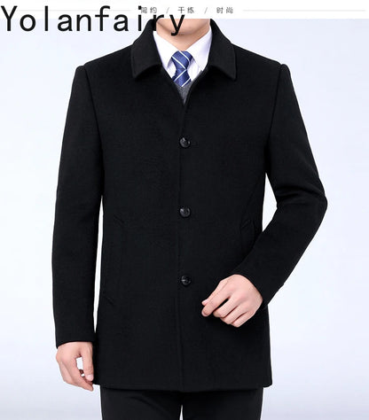 YOLANFAIRY 100% Cashmere Jacket for Men 2025 Autumn Winter Mid-length Wool Coats Man Clothing Casual Business Men's Woolen Coat