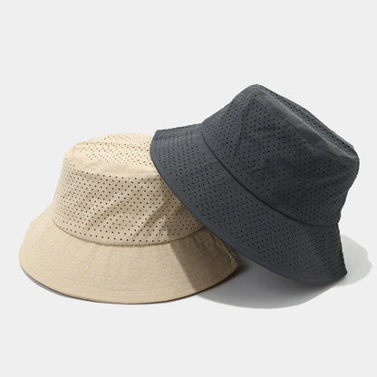 Summer Sun Hat Men Women Quick-Drying Mesh Panama Outdoor Flat Top Bucket Hat Mesh Breathable Fisherman Capwith Windproof Rope