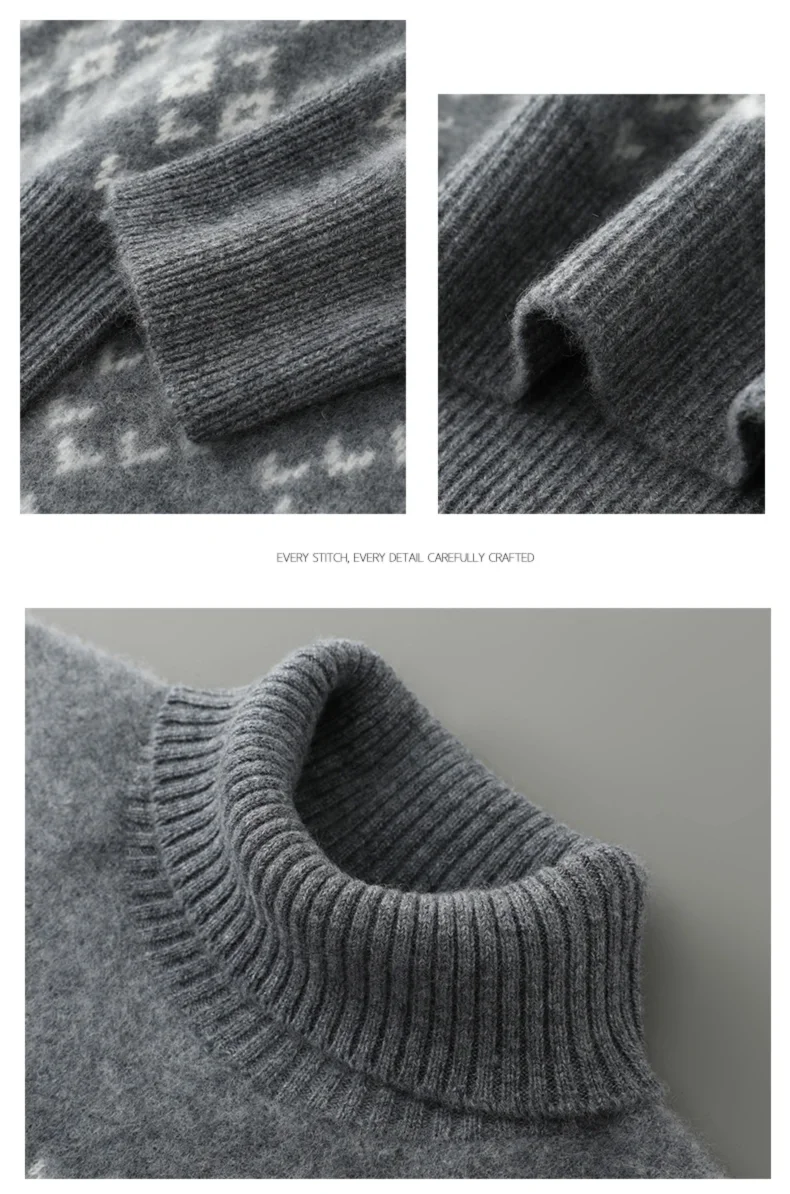 New 100% Pure Wool Cashmere Men's O-neck Pullover 2025 Autumn/Winter Color Matching Top Casual Thick Fashion Large Size Jacket