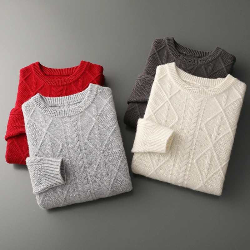 100% Pure Merino Wool Pullover 2025 Autumn/Winter New Men's Round Neck Business Casual Cashmere Sweater Loose Solid Color Tops